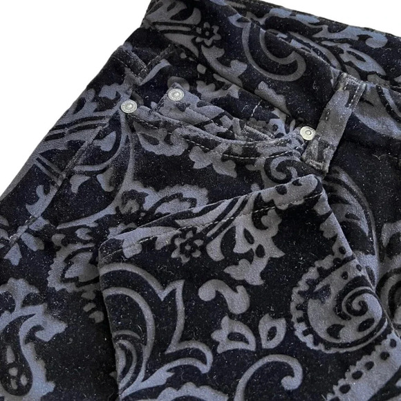 7 For All Mankind Jeans 7fam Black Velvet Paisley Pants 26 - Picture 2 of 4